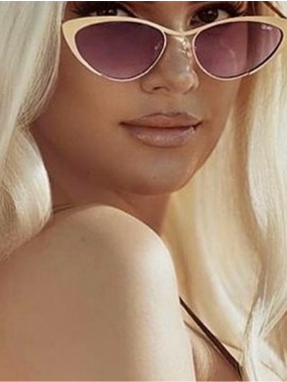 Quay Australia Cat-Eye Sunglasses with Pink Lenses and Cream Frame
